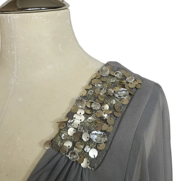 NWT Ruby Rox Gray One Shoulder Rhinestone Dress 2X