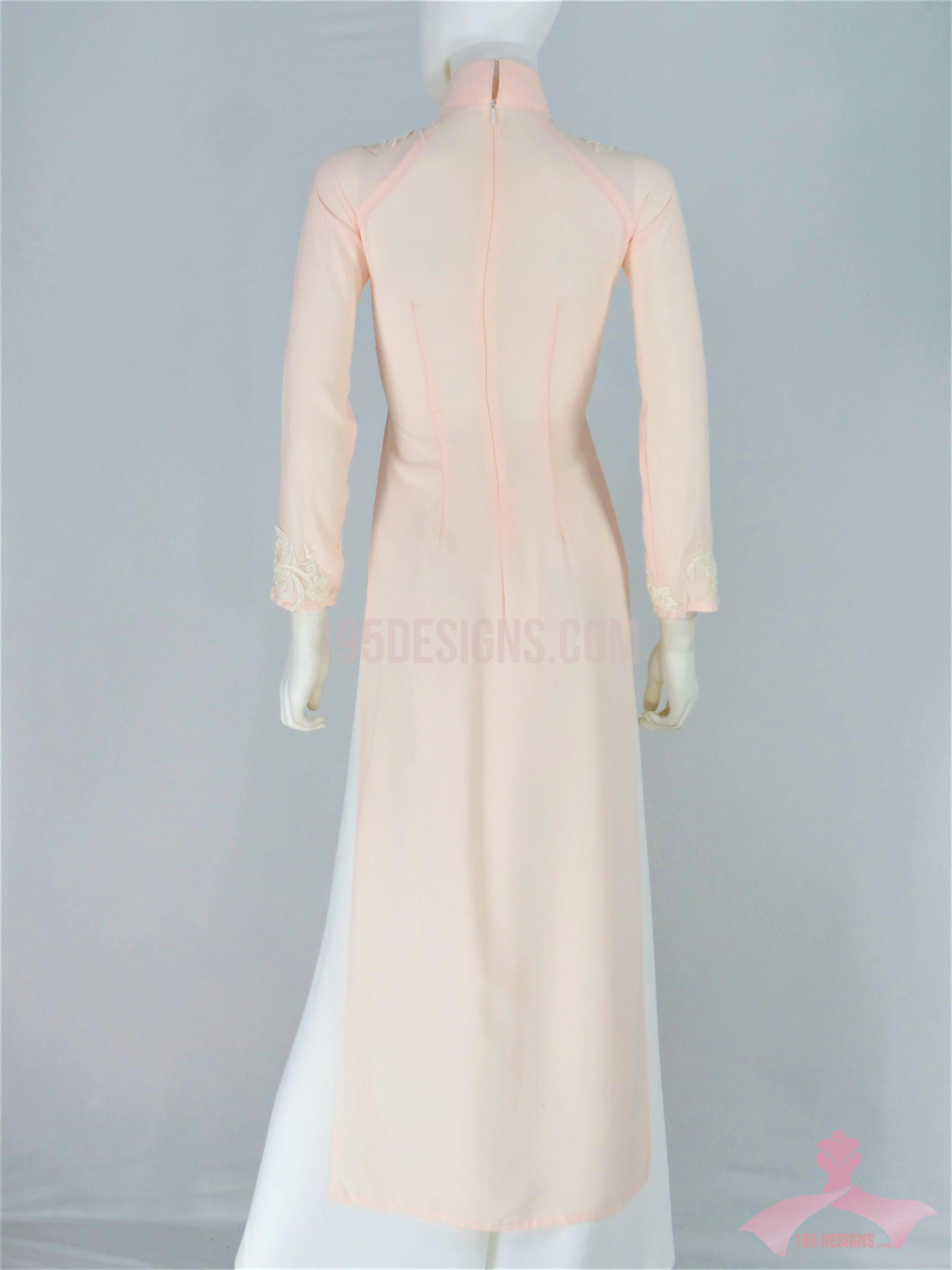 Áo Dài Chiffon hồng phấn kết đá | Light Pink Ao Dai Vietnamese Traditional Long Dress