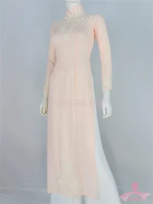 Áo Dài Chiffon hồng phấn kết đá | Light Pink Ao Dai Vietnamese Traditional Long Dress