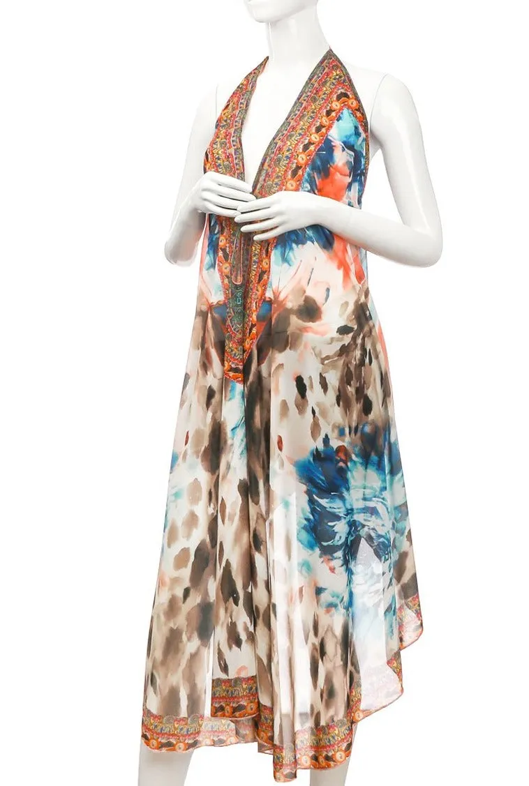 One Shoulder Asymmetric Dye Dress Cover Up