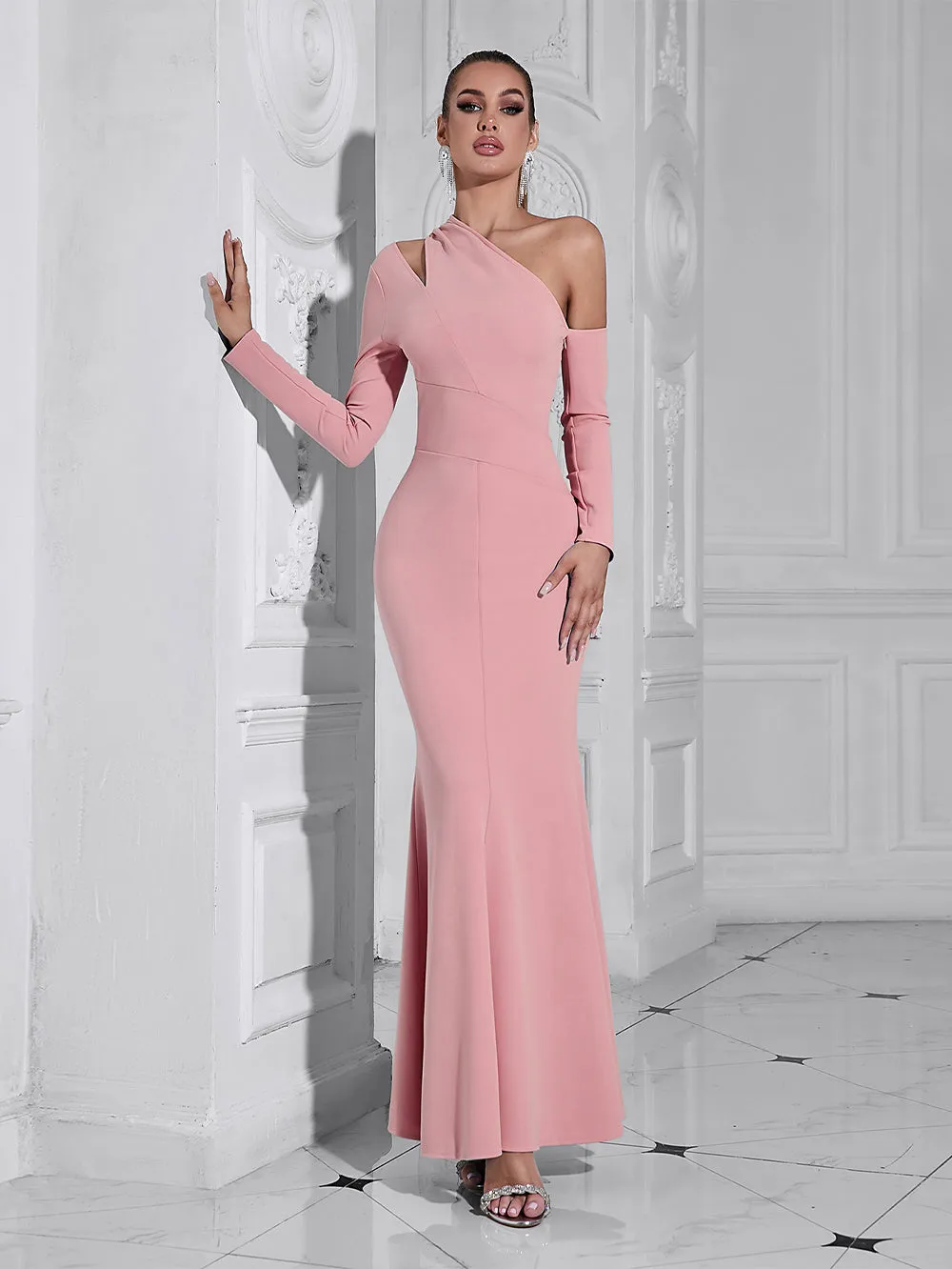 One Shoulder Asymmetrical Maxi Bodycon Dress HB10137