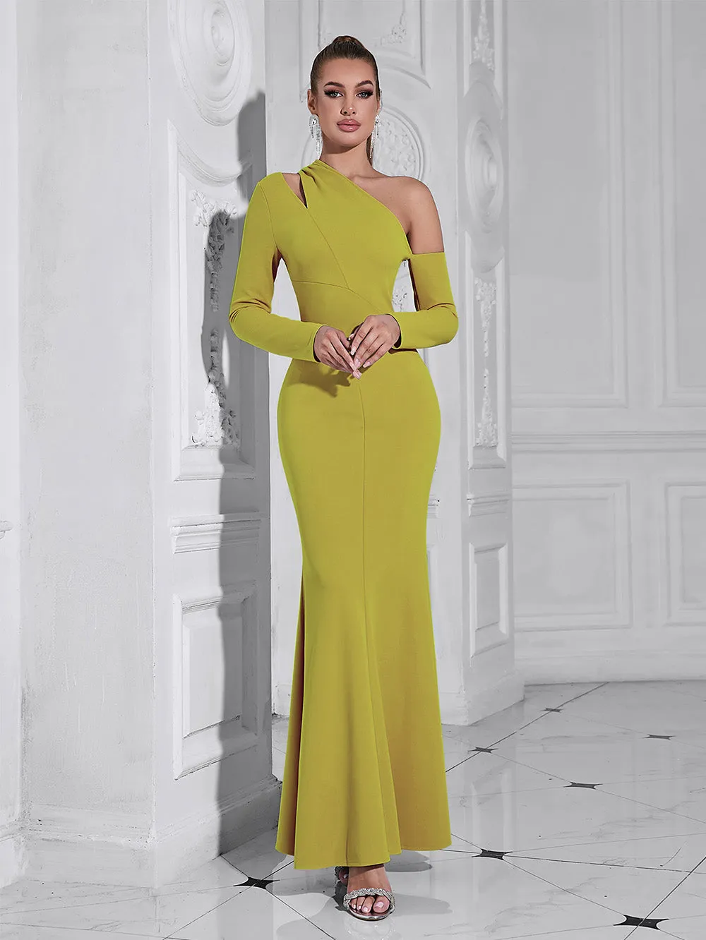 One Shoulder Asymmetrical Maxi Bodycon Dress HB10137