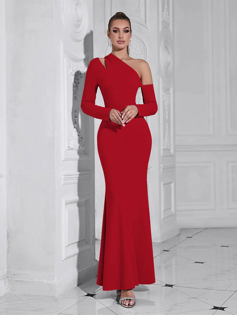 One Shoulder Asymmetrical Maxi Bodycon Dress HB10137