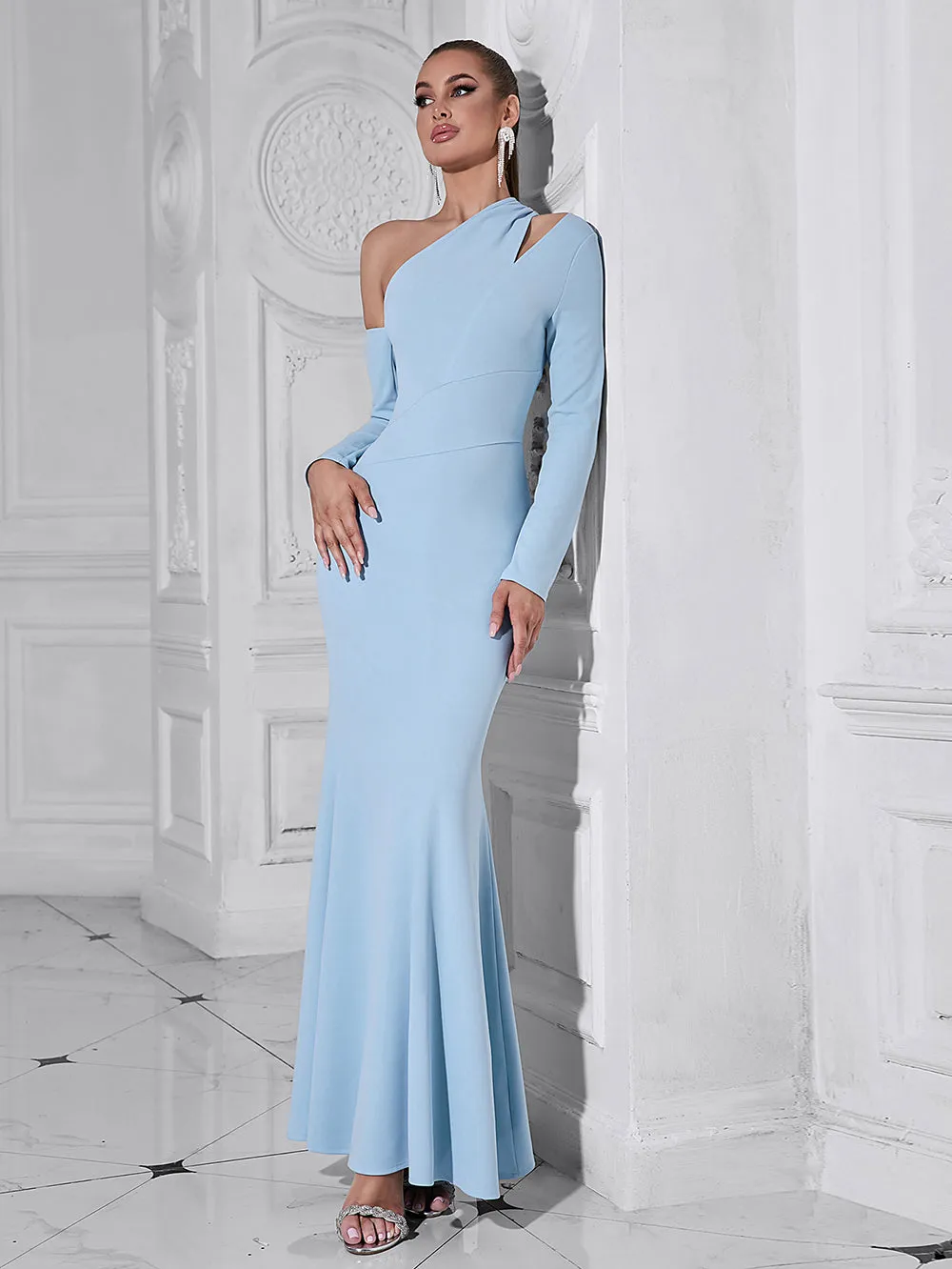 One Shoulder Asymmetrical Maxi Bodycon Dress HB10137