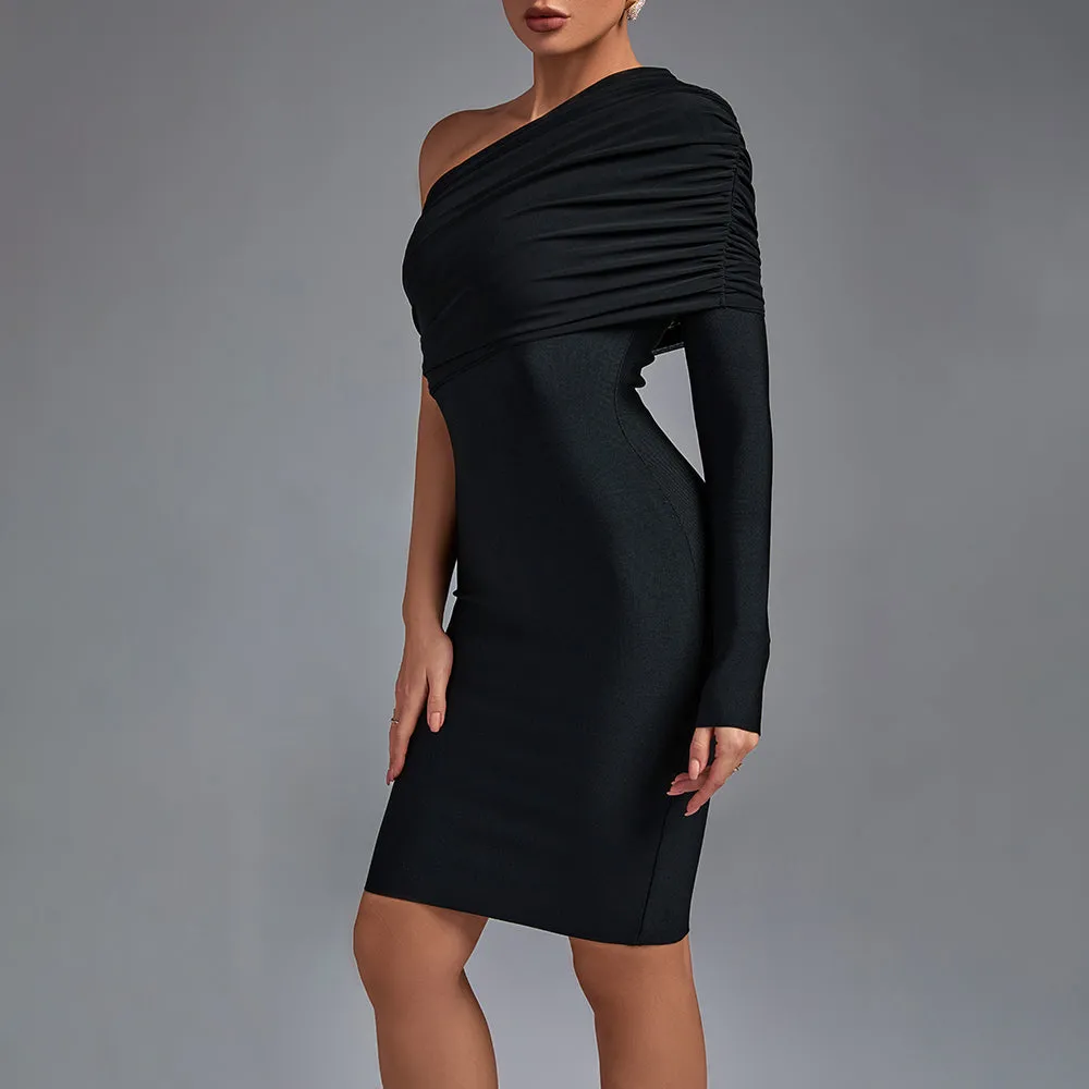 One Shoulder Asymmetrical Midi Bandage Dress