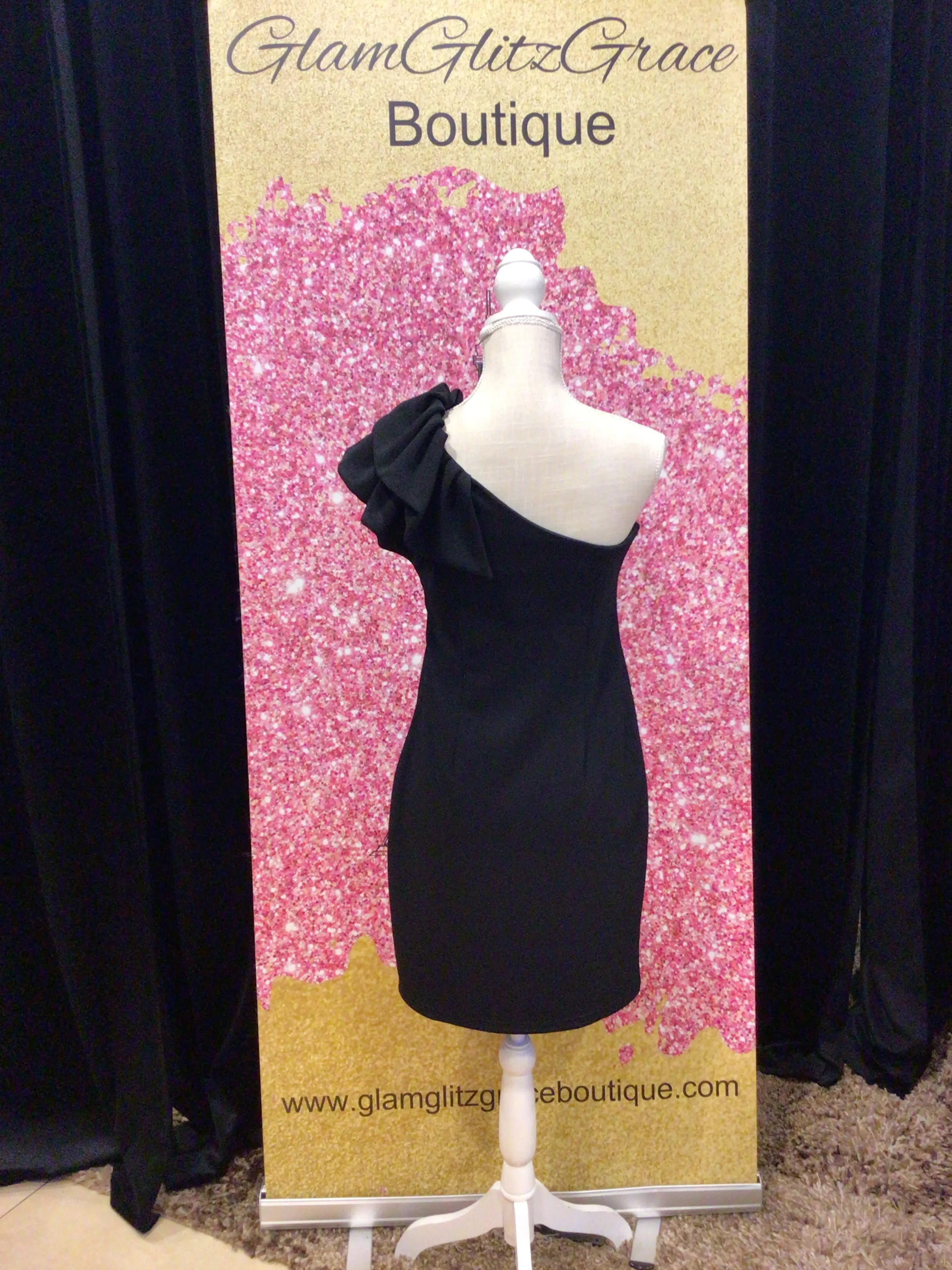One Shoulder Black Bow Dress