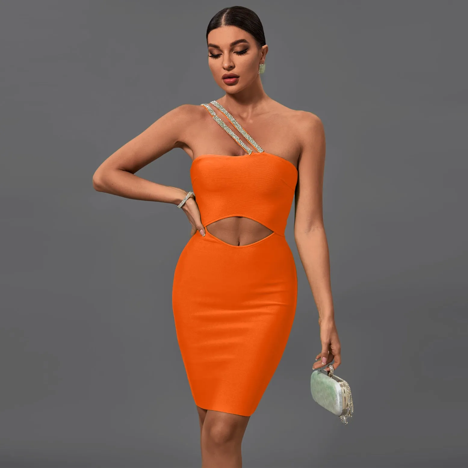 One Shoulder Cut Out Midi Bandage Dress