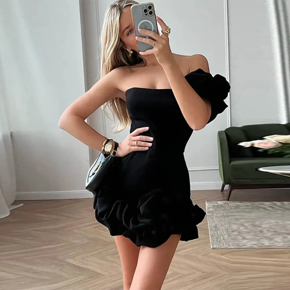 One Shoulder Distinctive Mini Dress ZNSBA993
