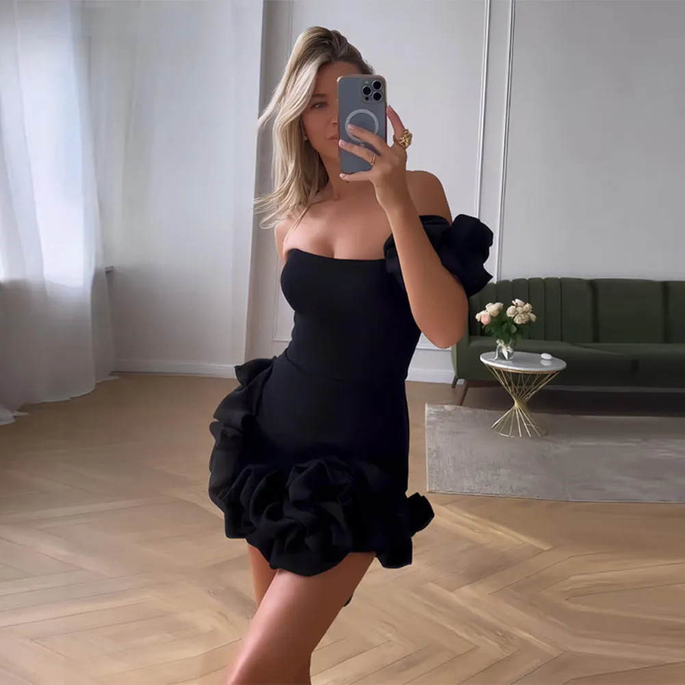 One Shoulder Distinctive Mini Dress ZNSBA993