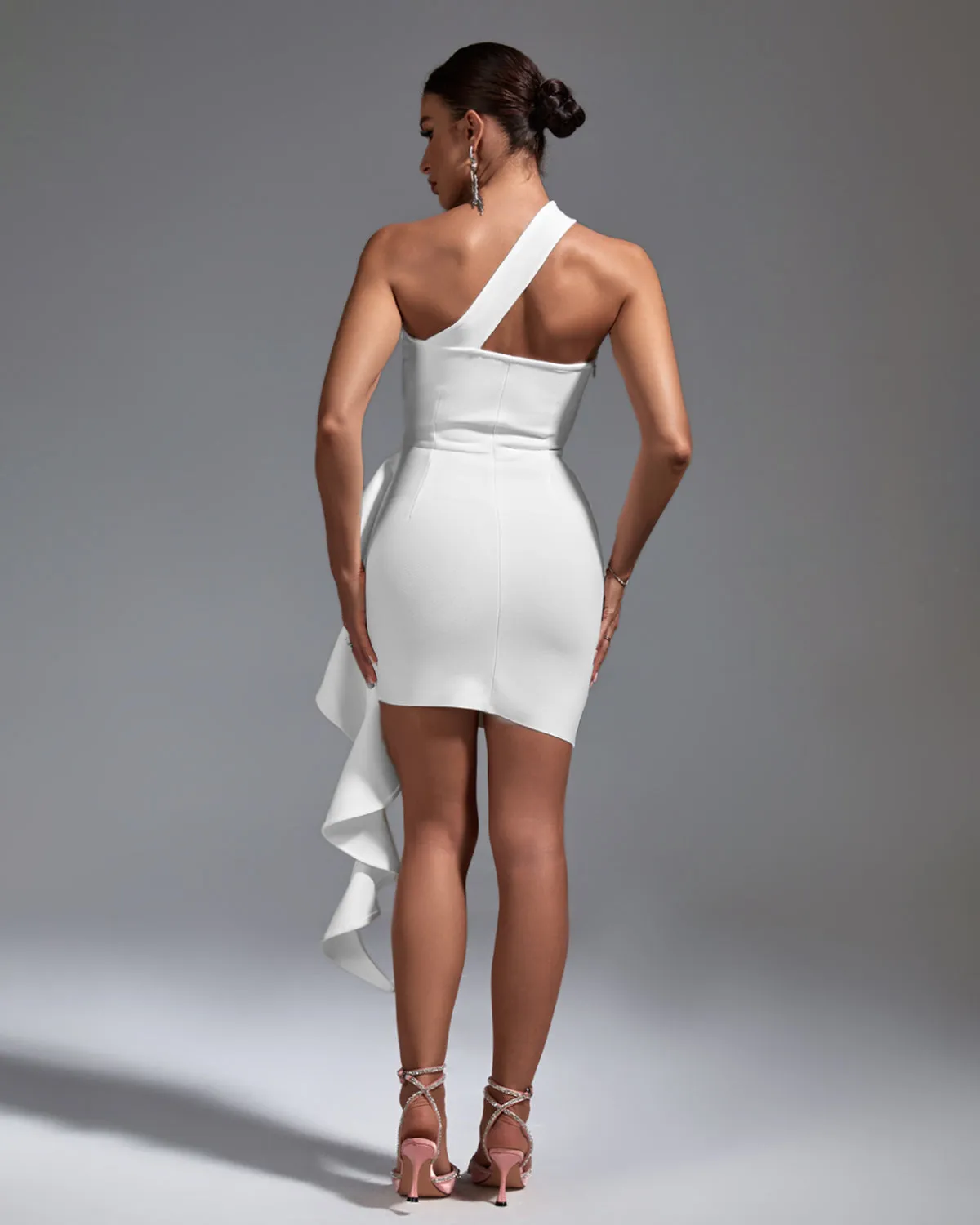 One Shoulder Draped Mini Bandage Dress