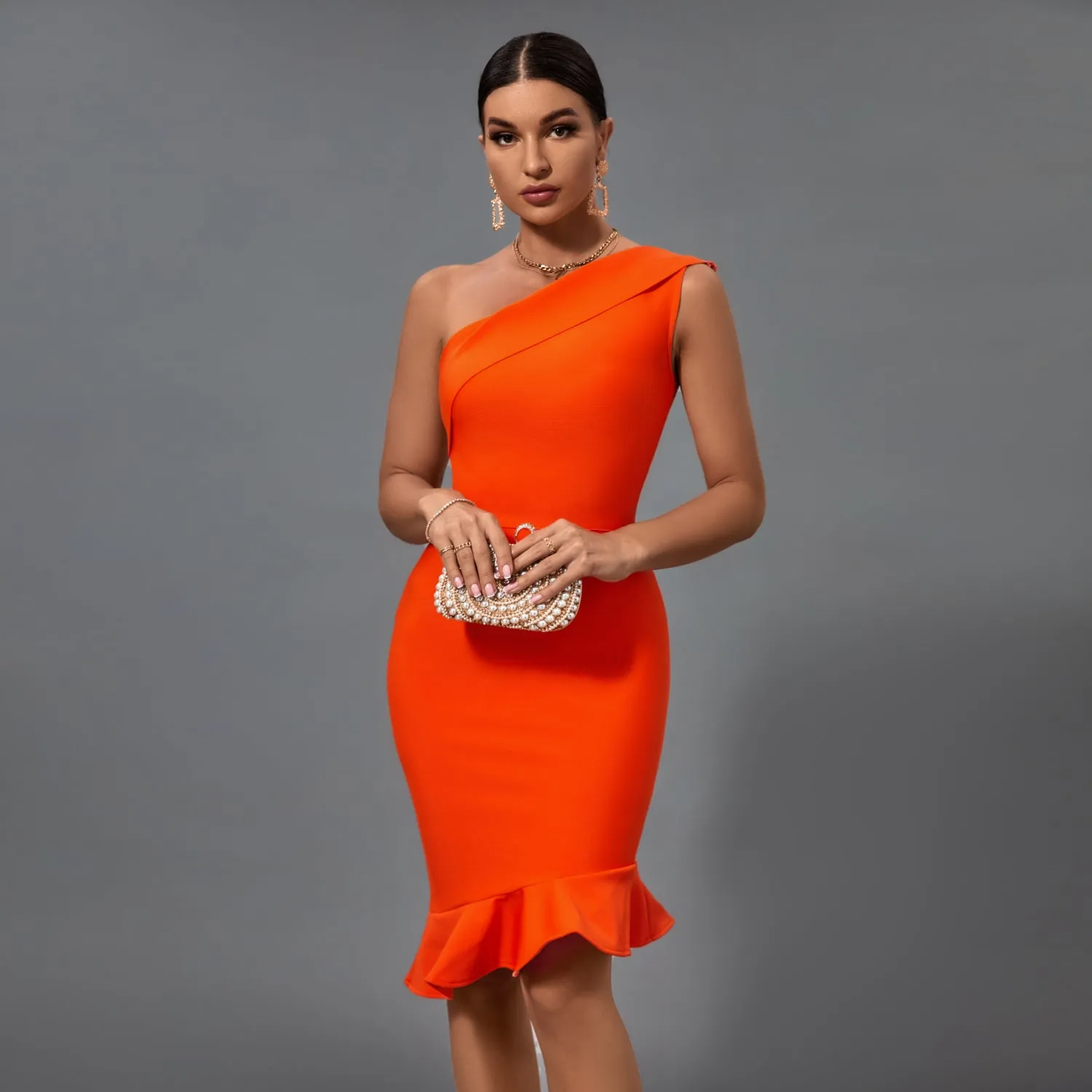 One Shoulder Fishtail Bandage Dress