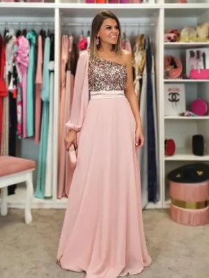 One shoulder long prom dress , unique prom dress    fg1451