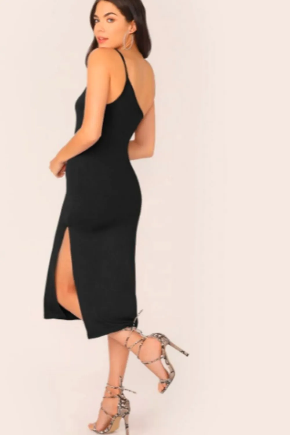 One Shoulder Midi Dress Black