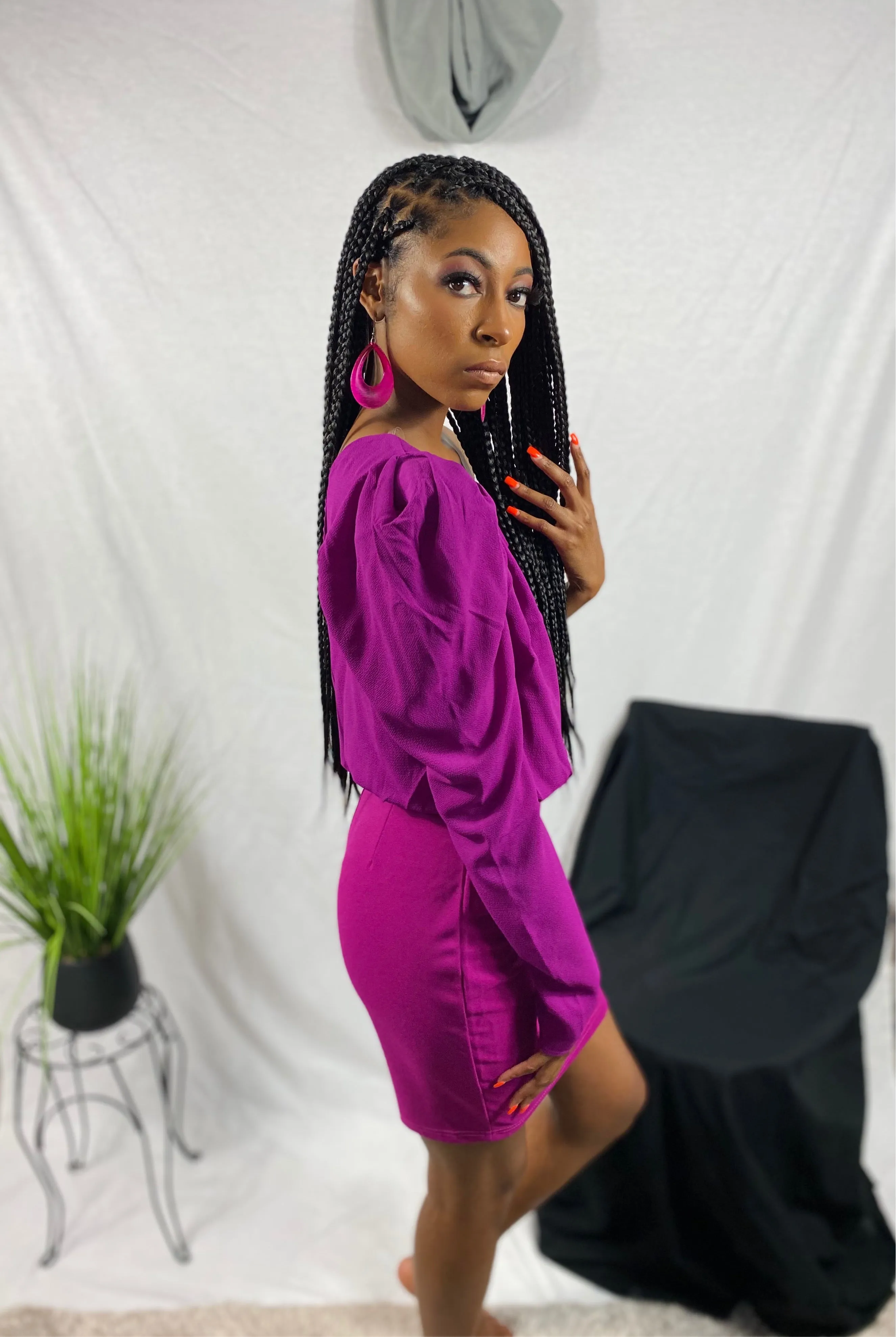 One Shoulder Pink Long-sleeve Dress