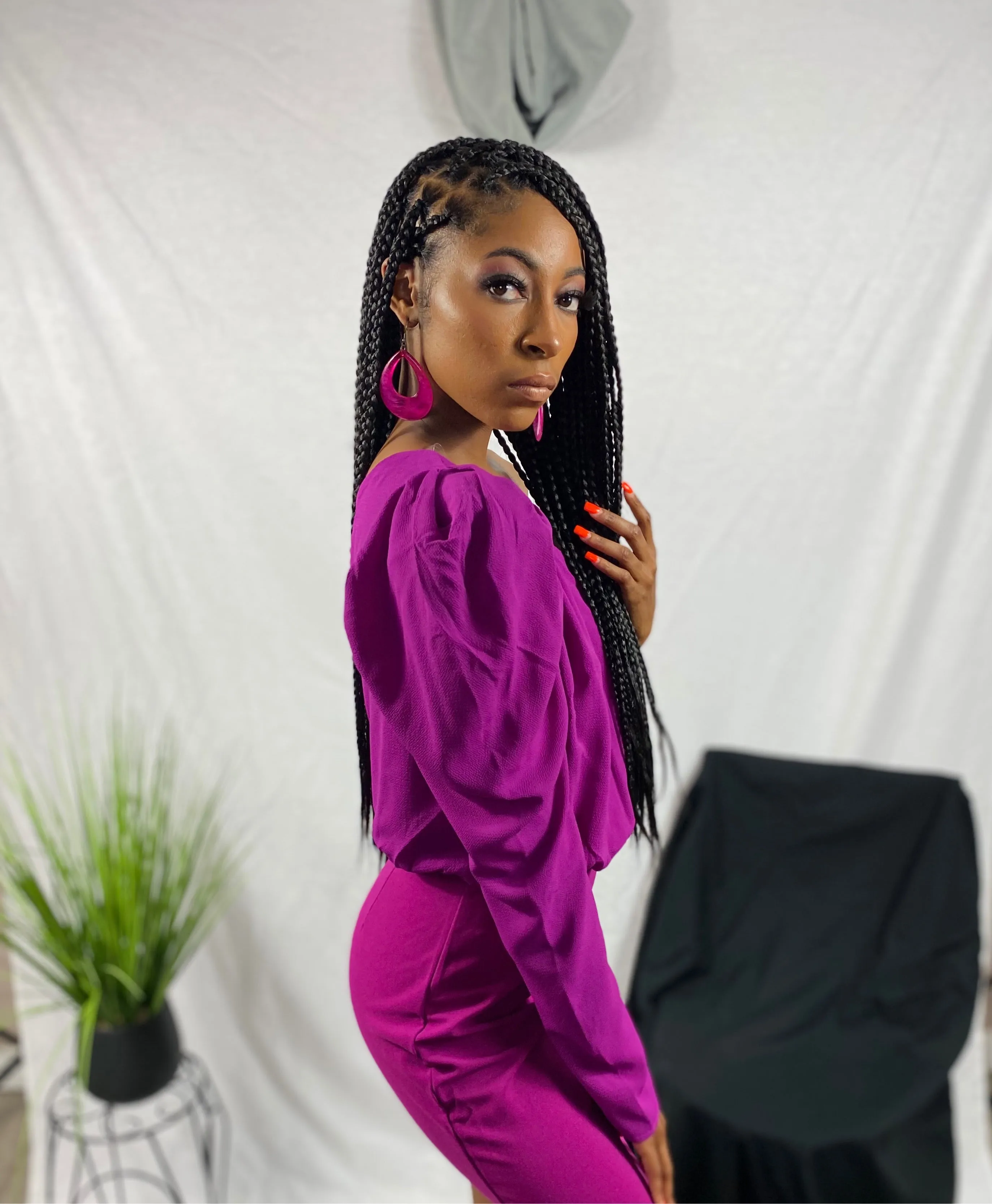 One Shoulder Pink Long-sleeve Dress