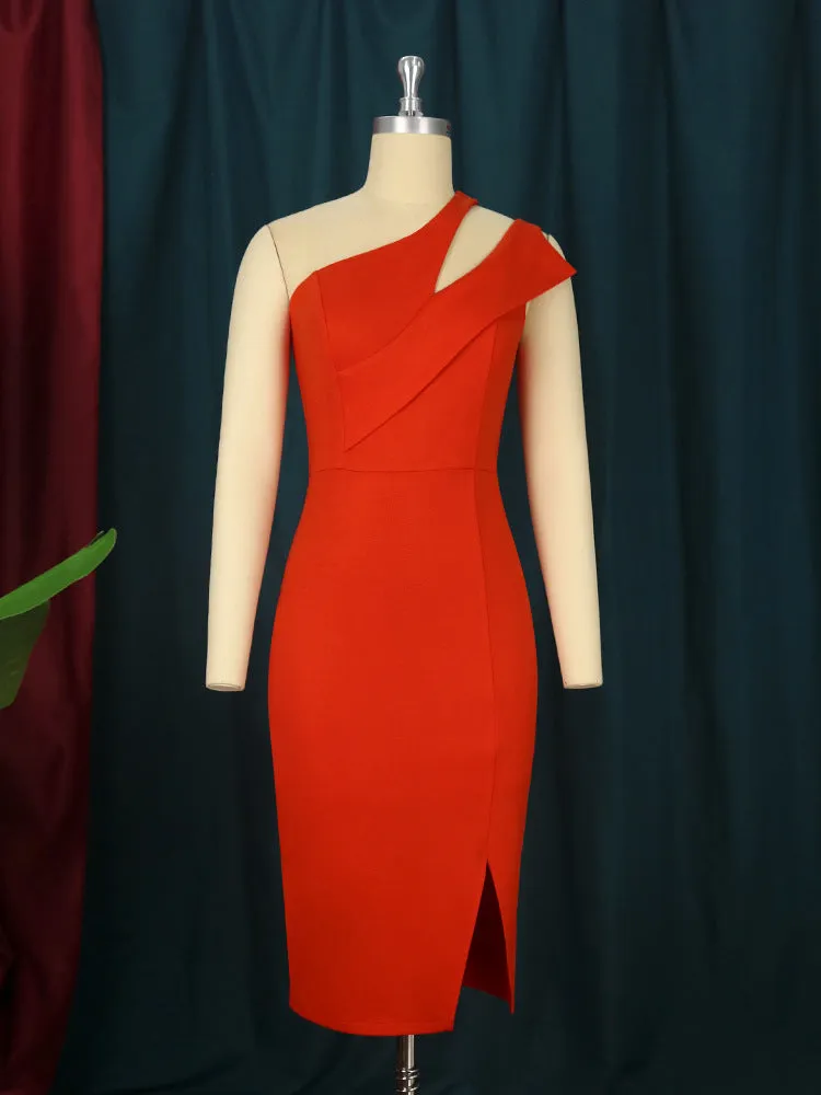 One Shoulder Plus size Red dress