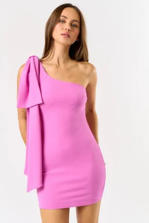 One Shoulder Ribbon Dress- Rose