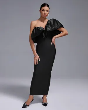 One Shoulder Ruffle Bandage Long Dress