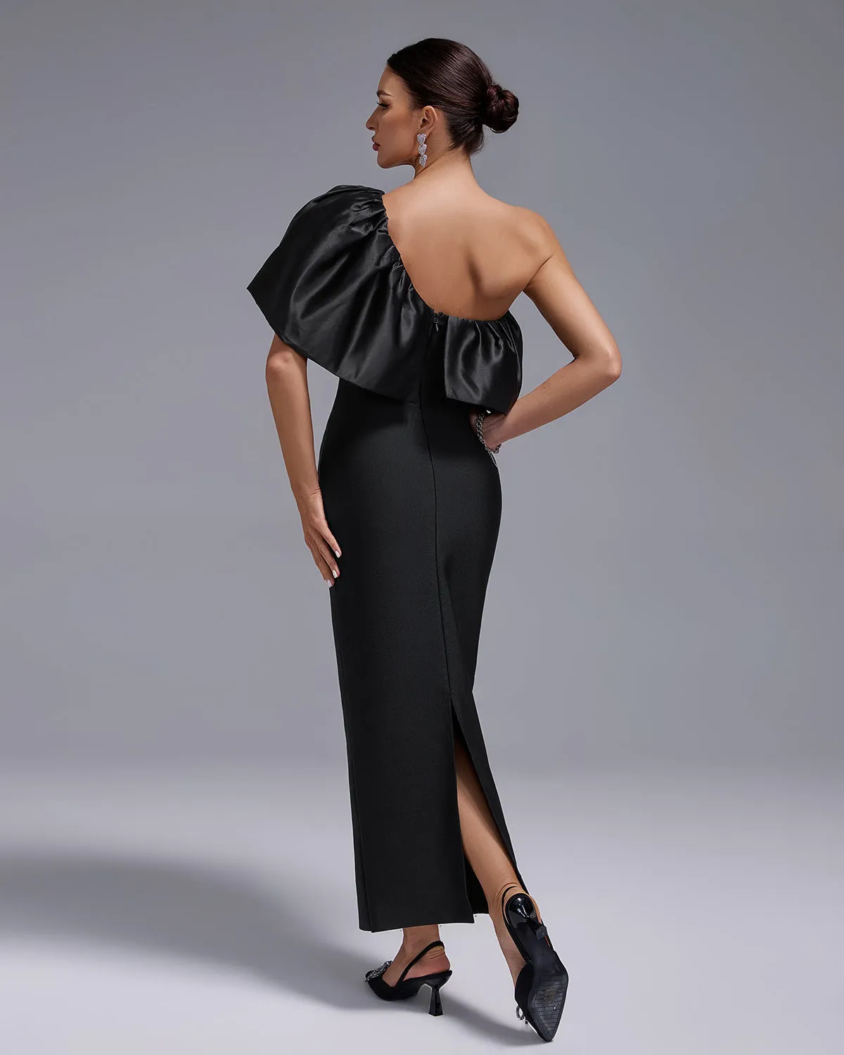 One Shoulder Ruffle Bandage Long Dress