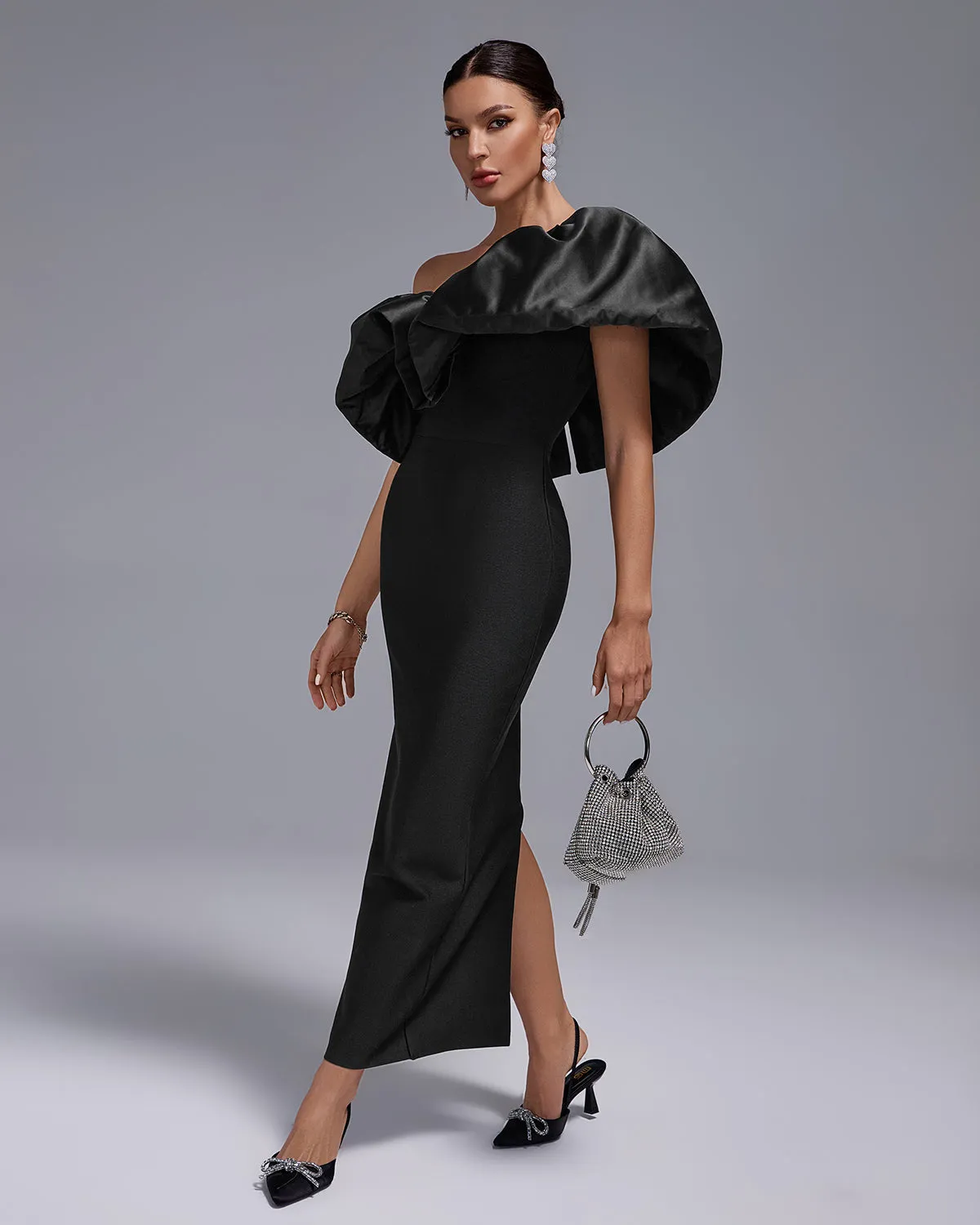 One Shoulder Ruffle Bandage Long Dress