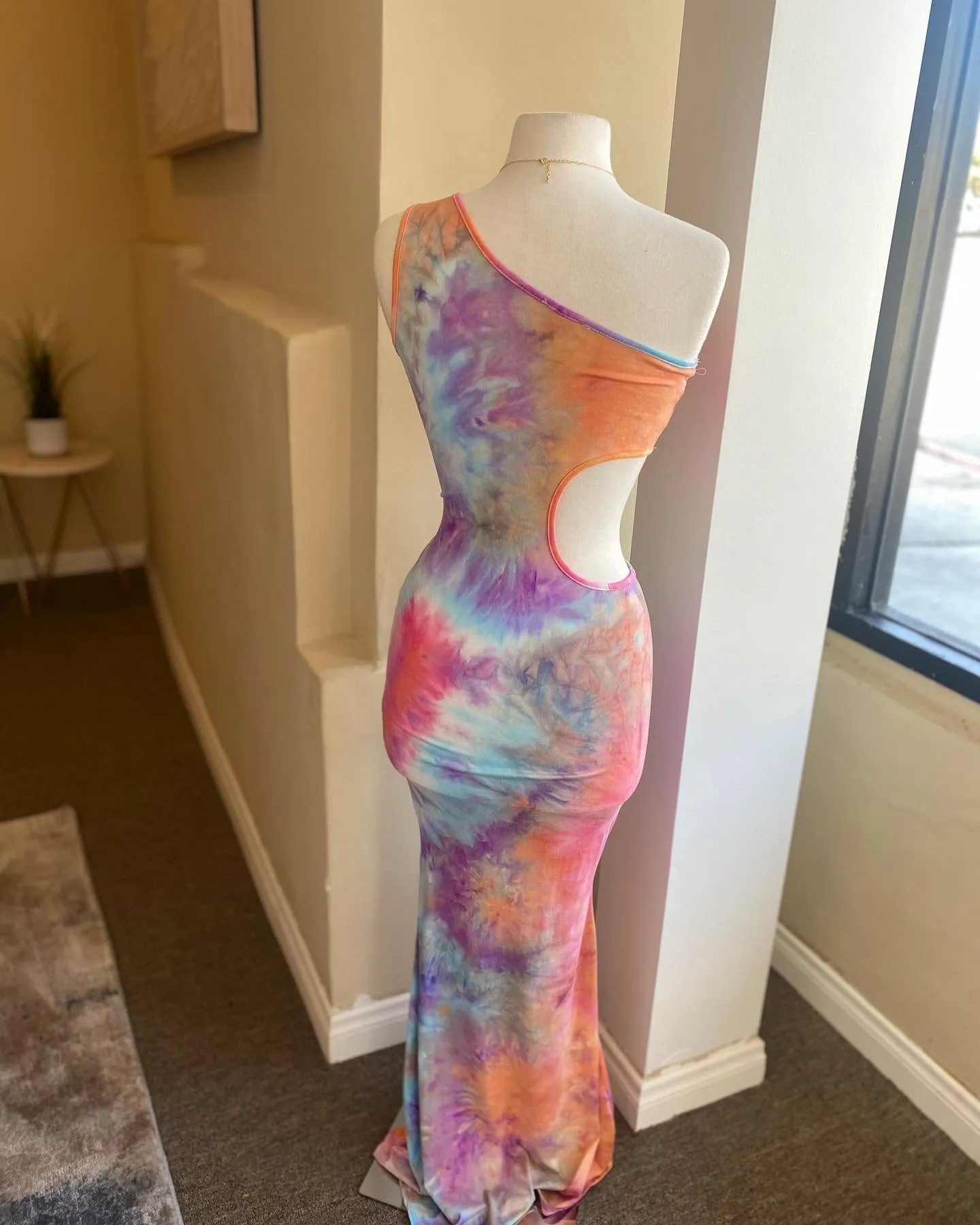 One Shoulder Tie Dye Dress
