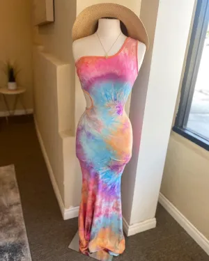 One Shoulder Tie Dye Dress