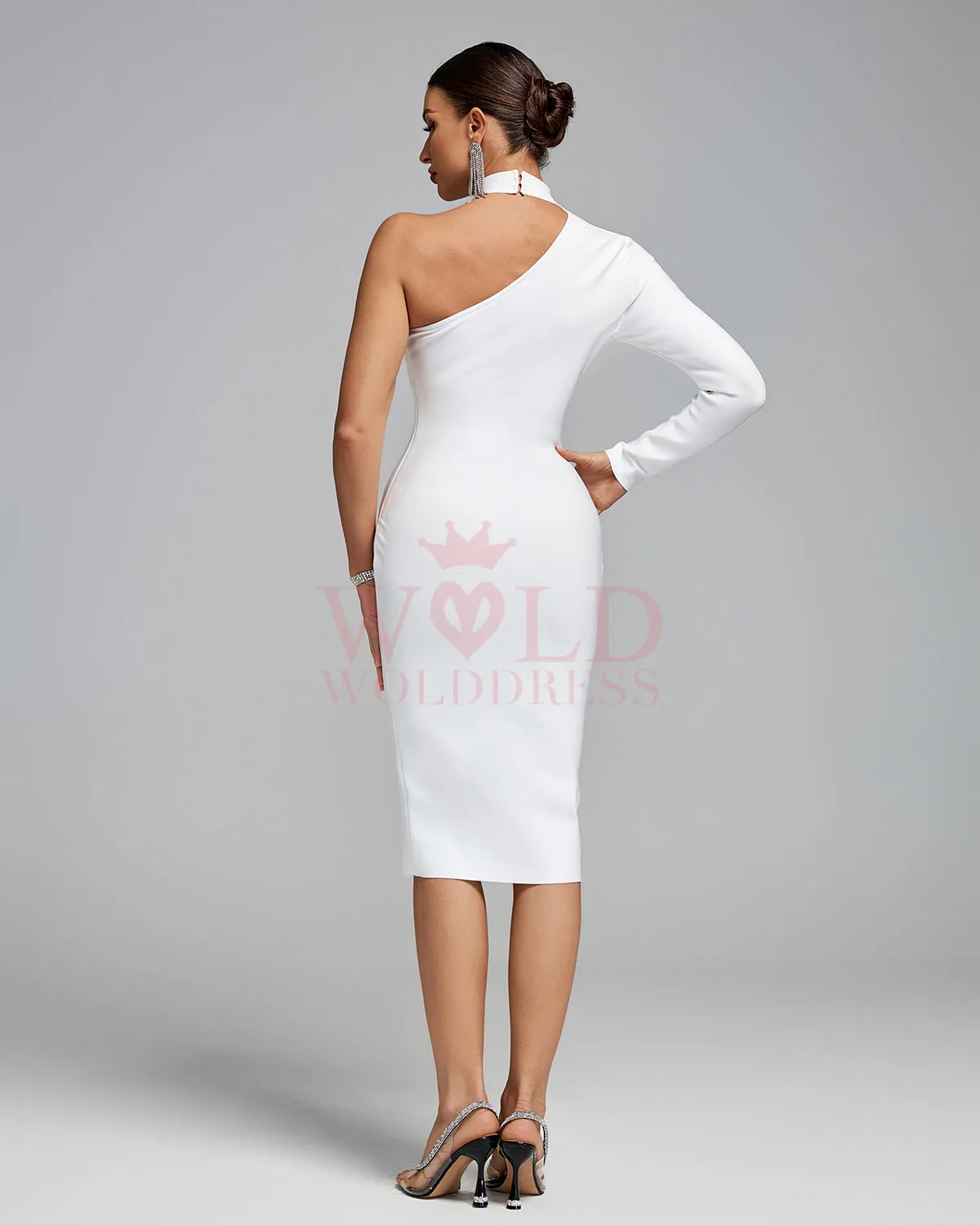 One Sleeve Asymmetrical Midi Bandage Dress