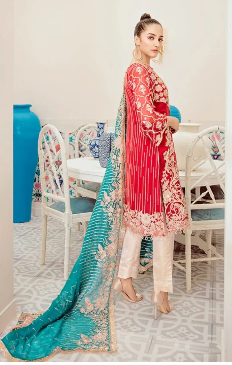 Pakistani Designer Chiffon Wear in Red Color #Y2082