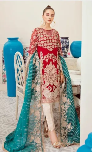Pakistani Designer Chiffon Wear in Red Color #Y2082