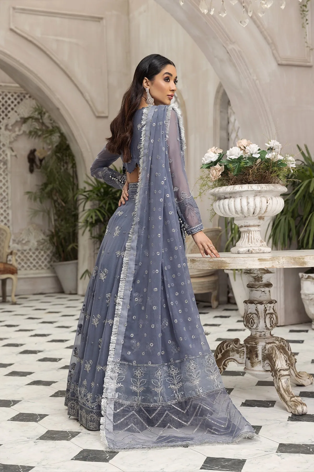 Party Wear Lehenga Choli in Grey Blue Shade #PF482