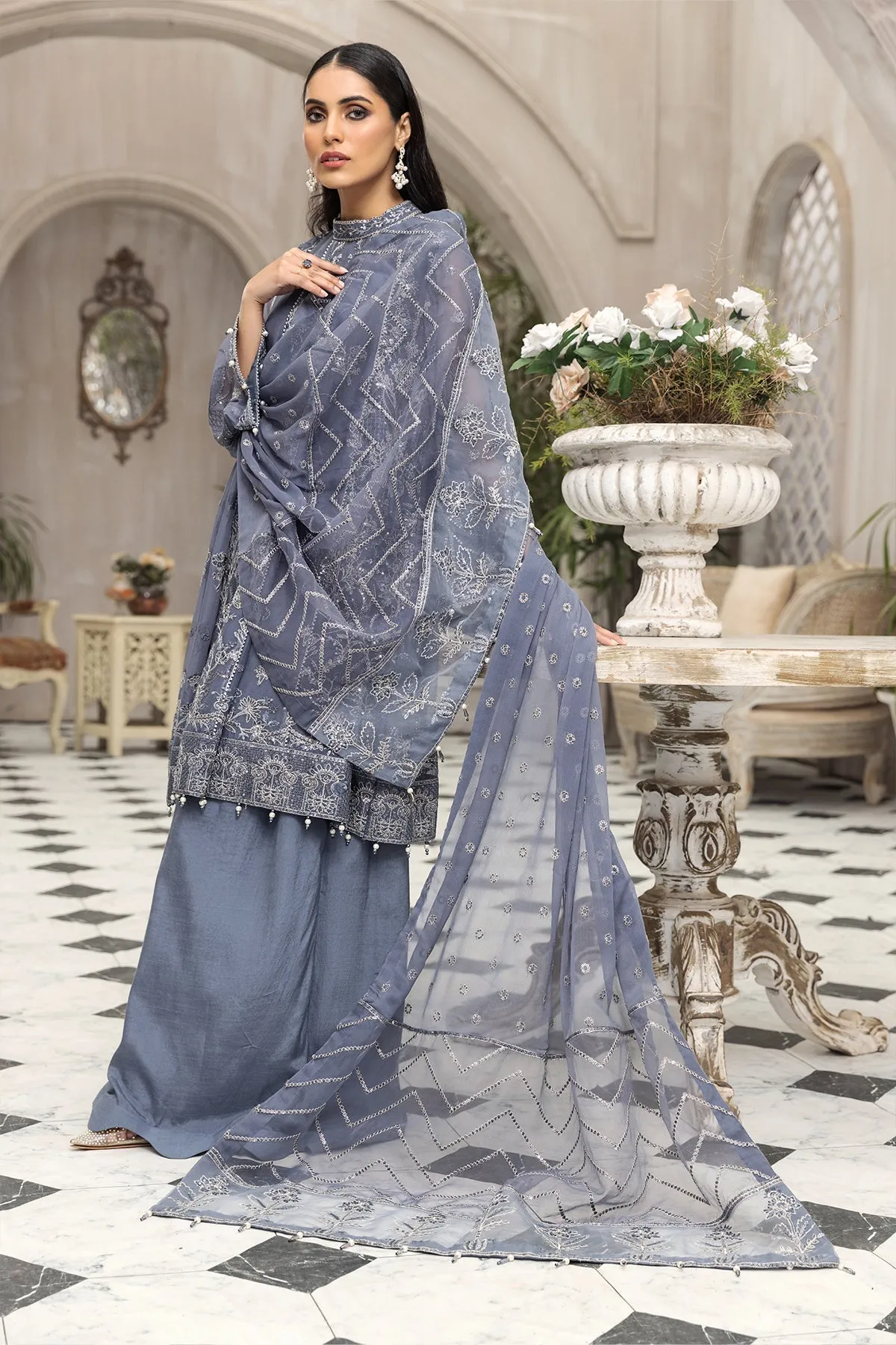 Party Wear Lehenga Choli in Grey Blue Shade #PF482