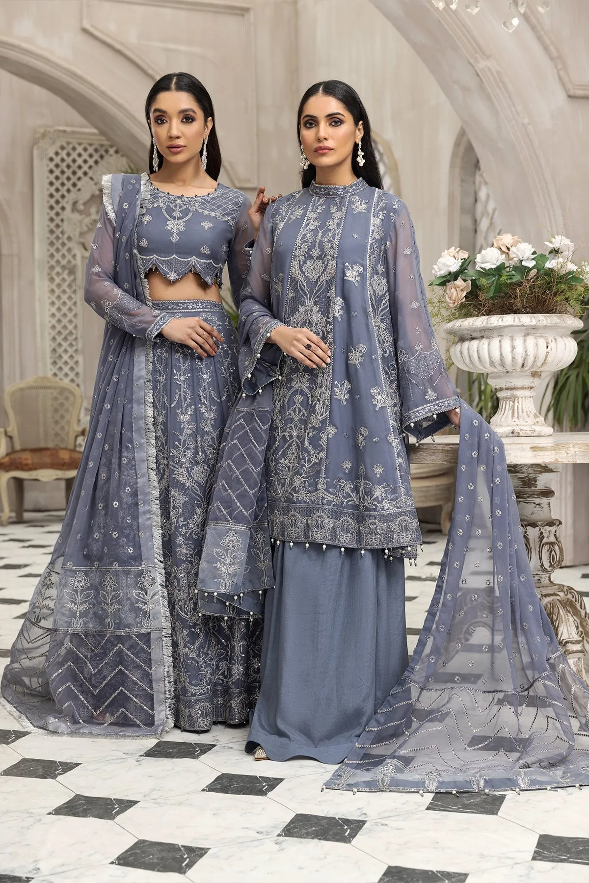 Party Wear Lehenga Choli in Grey Blue Shade #PF482