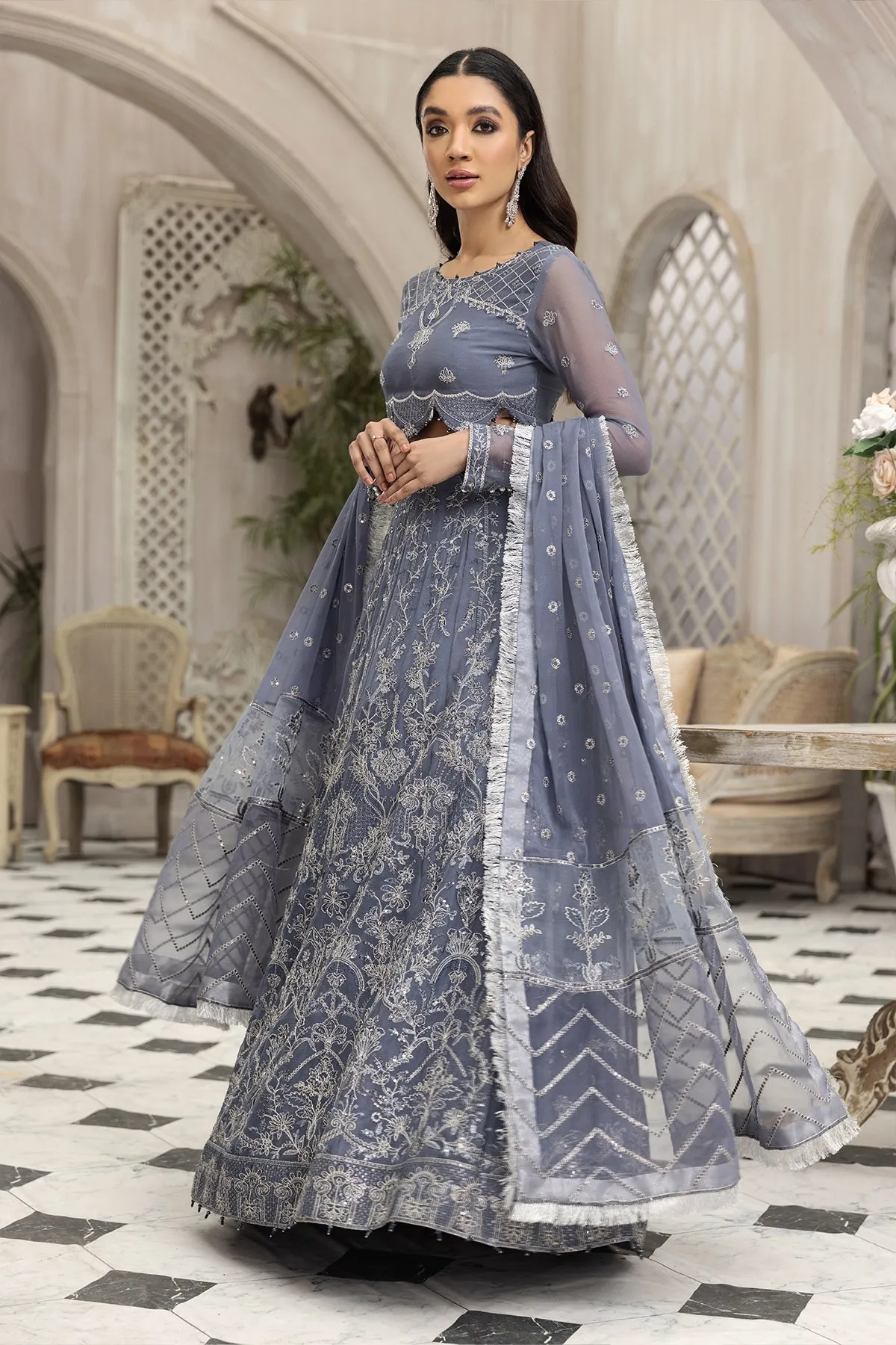 Party Wear Lehenga Choli in Grey Blue Shade #PF482