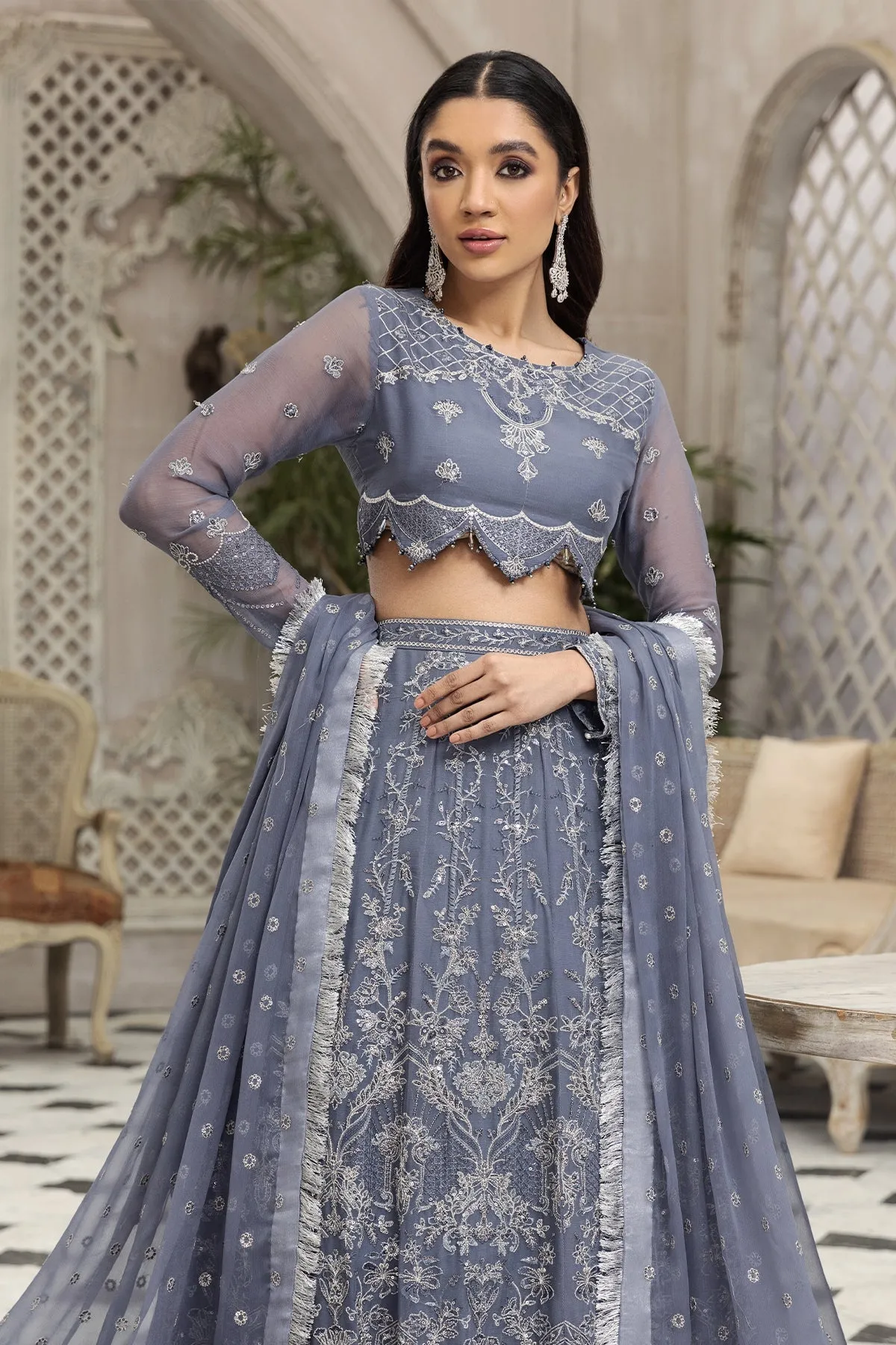 Party Wear Lehenga Choli in Grey Blue Shade #PF482