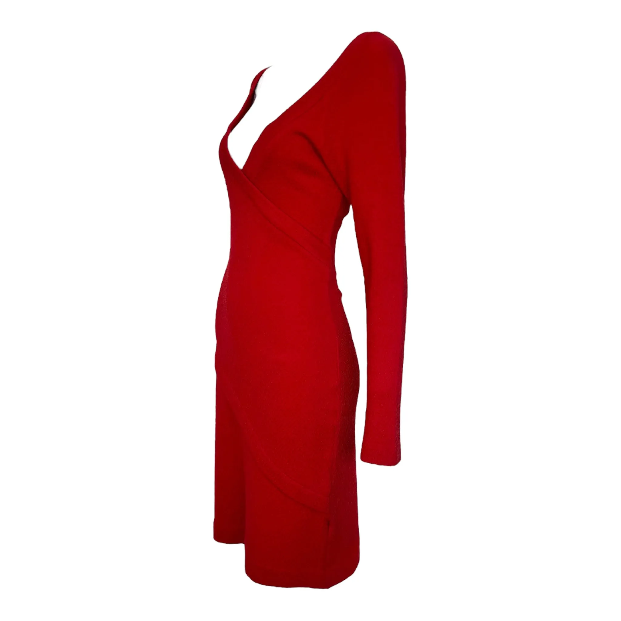 Patrick Kelly 1980's Cherry Red Knit Wrap Style Dress