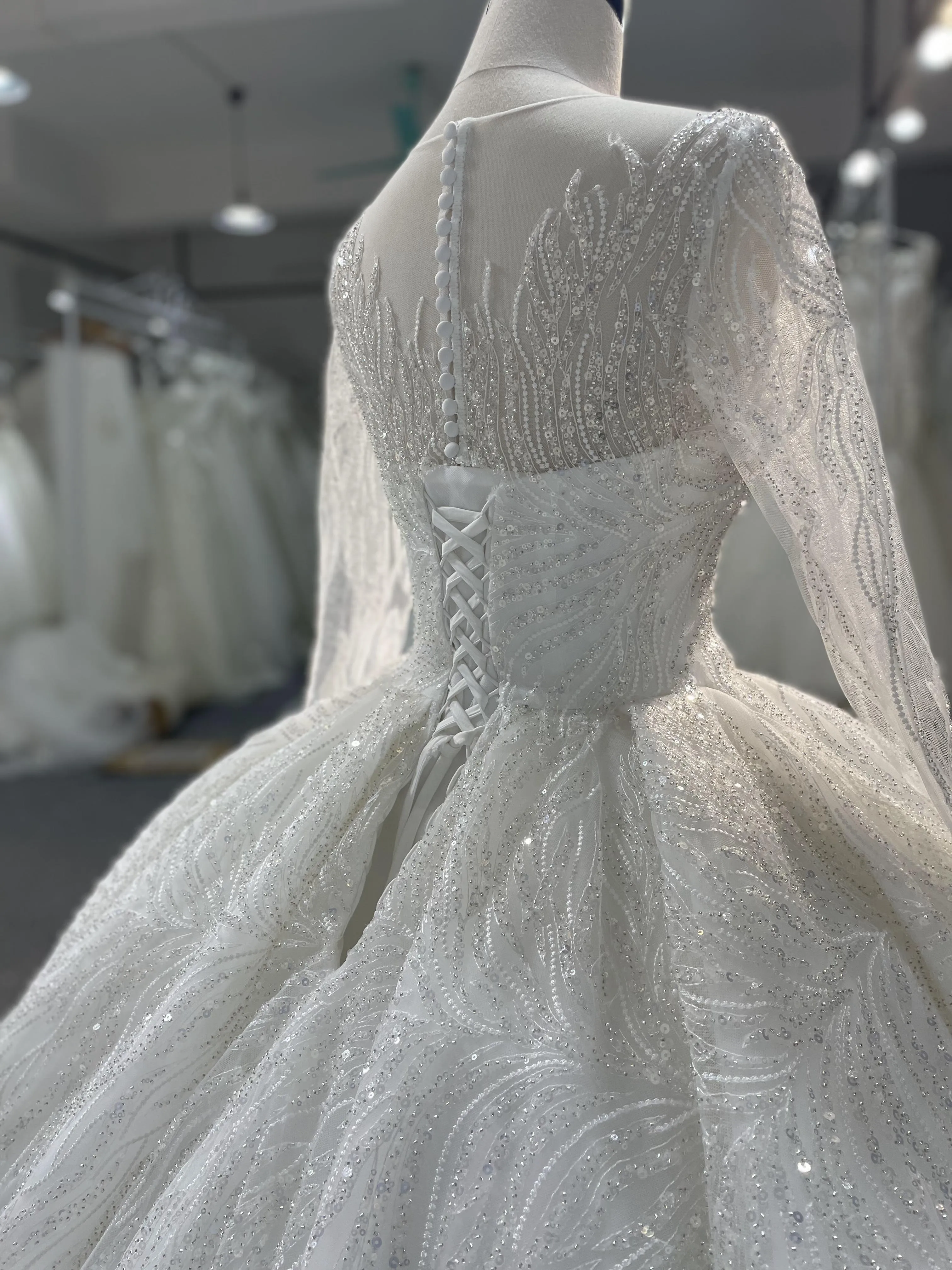 PD002- BYG SWEETHEART NECKLINE BALL GOWN WITH LONG SLEEVES