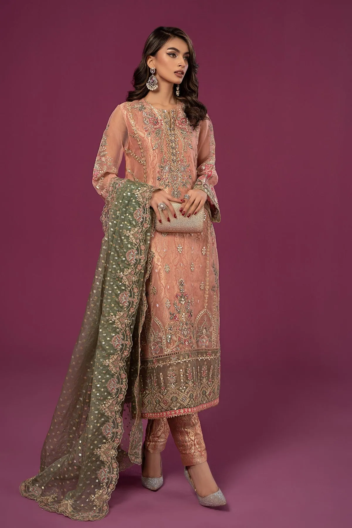 Peach Shade Embroidered Luxury Formal Maria B Pakistani Salwar Suit