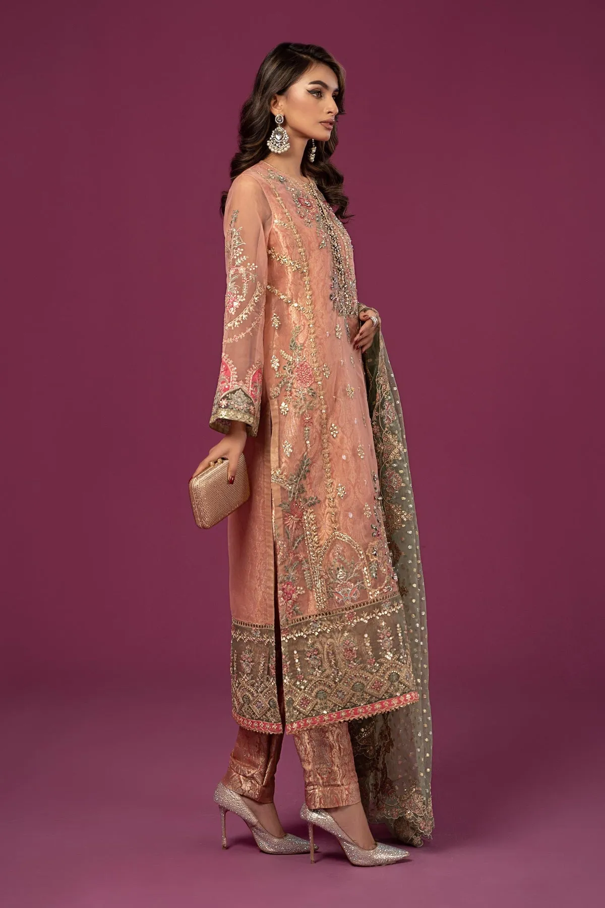 Peach Shade Embroidered Luxury Formal Maria B Pakistani Salwar Suit