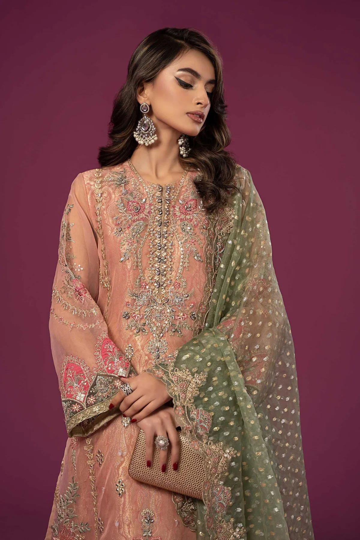 Peach Shade Embroidered Luxury Formal Maria B Pakistani Salwar Suit