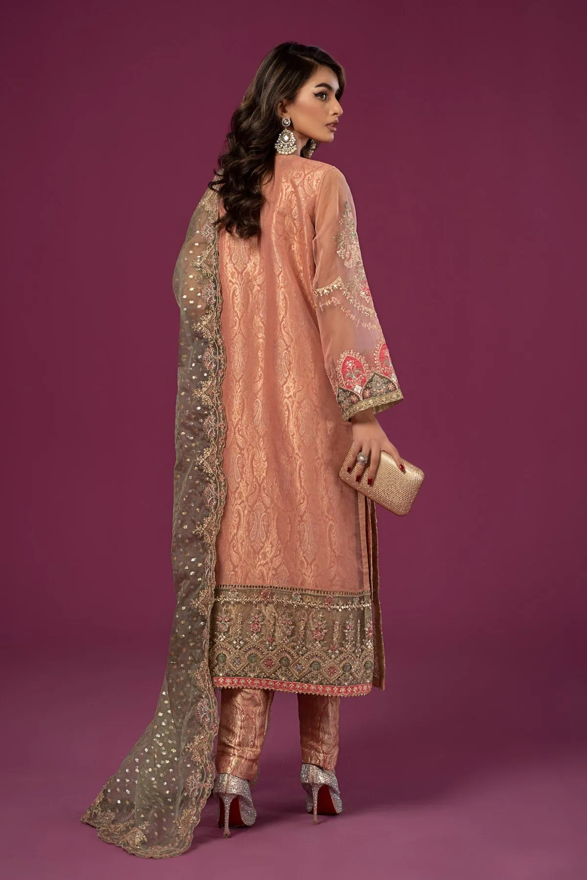 Peach Shade Embroidered Luxury Formal Maria B Pakistani Salwar Suit