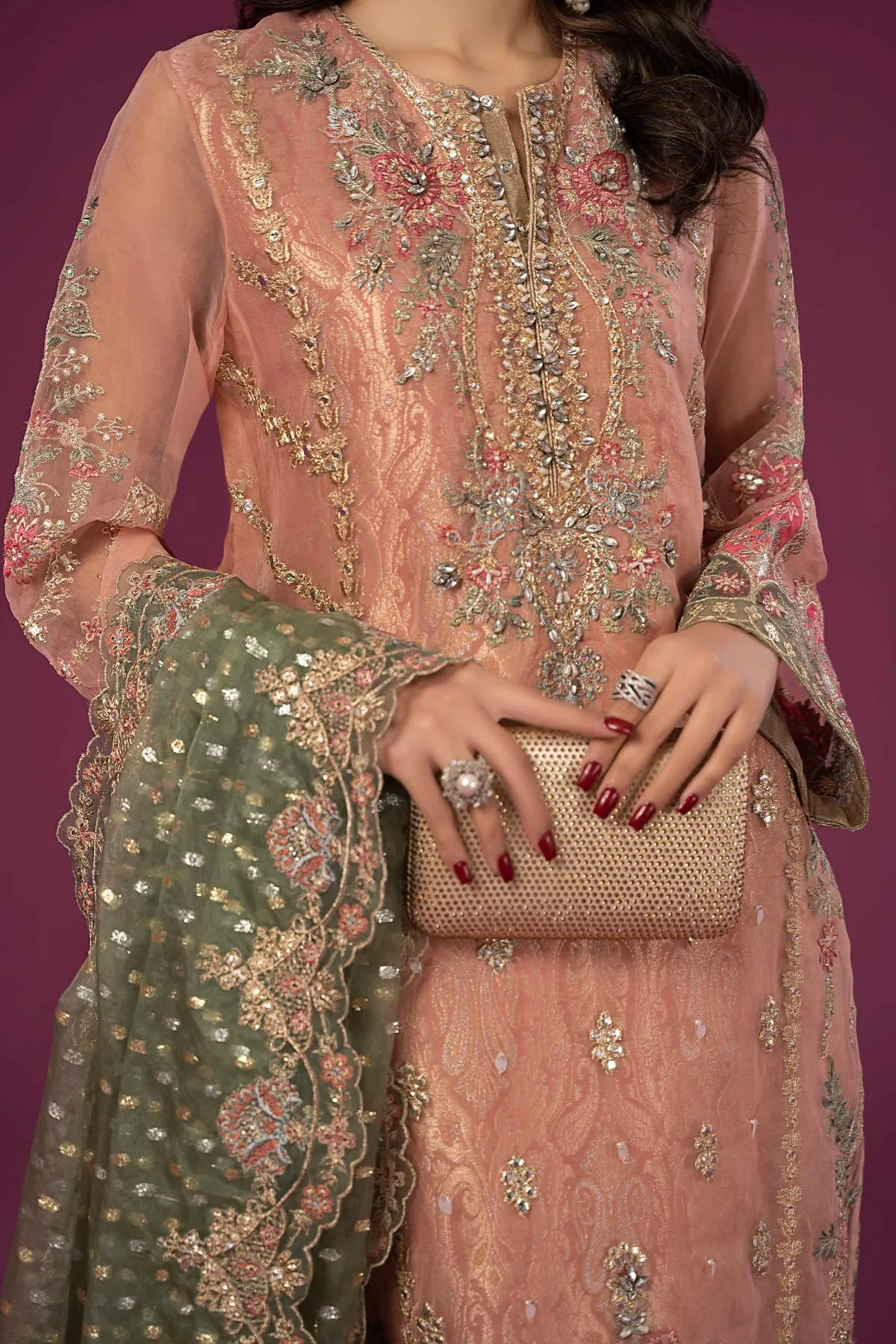 Peach Shade Embroidered Luxury Formal Maria B Pakistani Salwar Suit