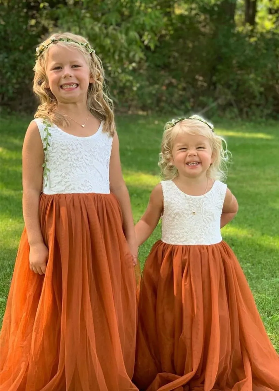 Peony Lace Flower Girl Dress in Burnt Orange