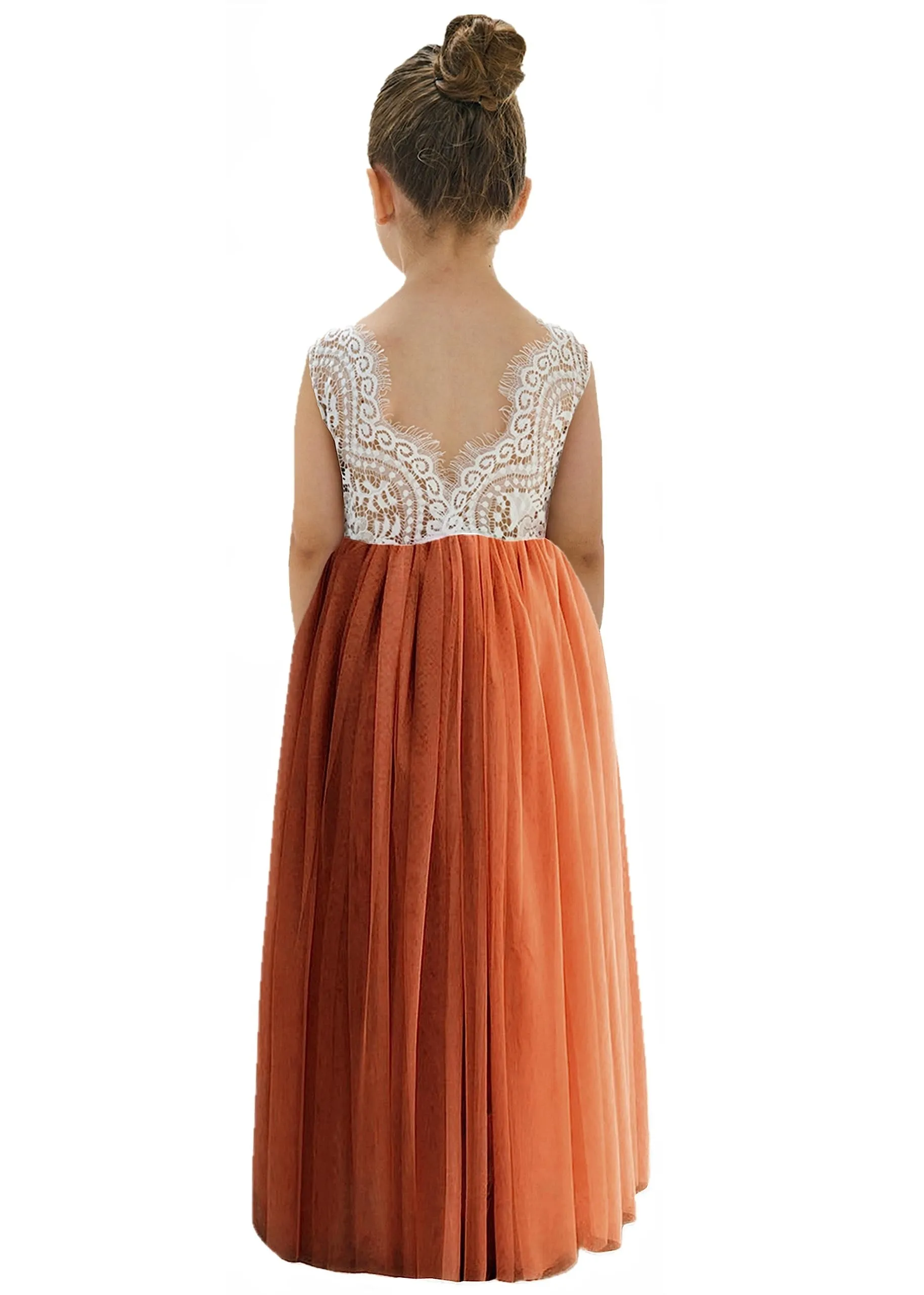 Peony Lace Flower Girl Dress in Burnt Orange
