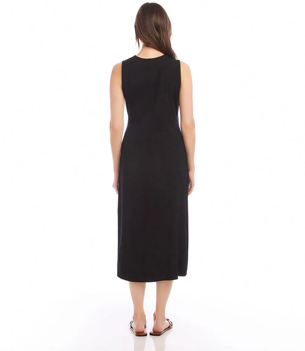 Petite Size Sleeveless Faux Wrap Midi Dress