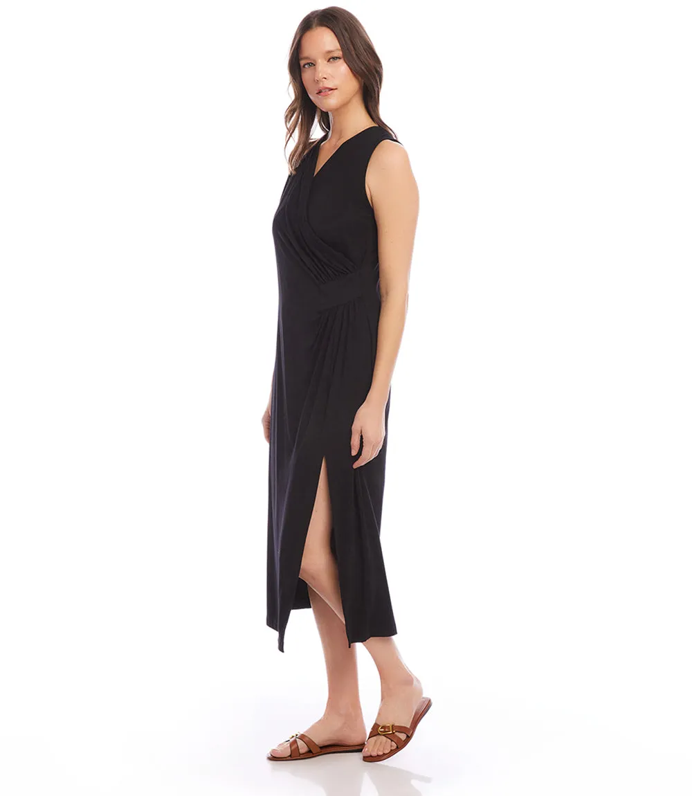 Petite Size Sleeveless Faux Wrap Midi Dress