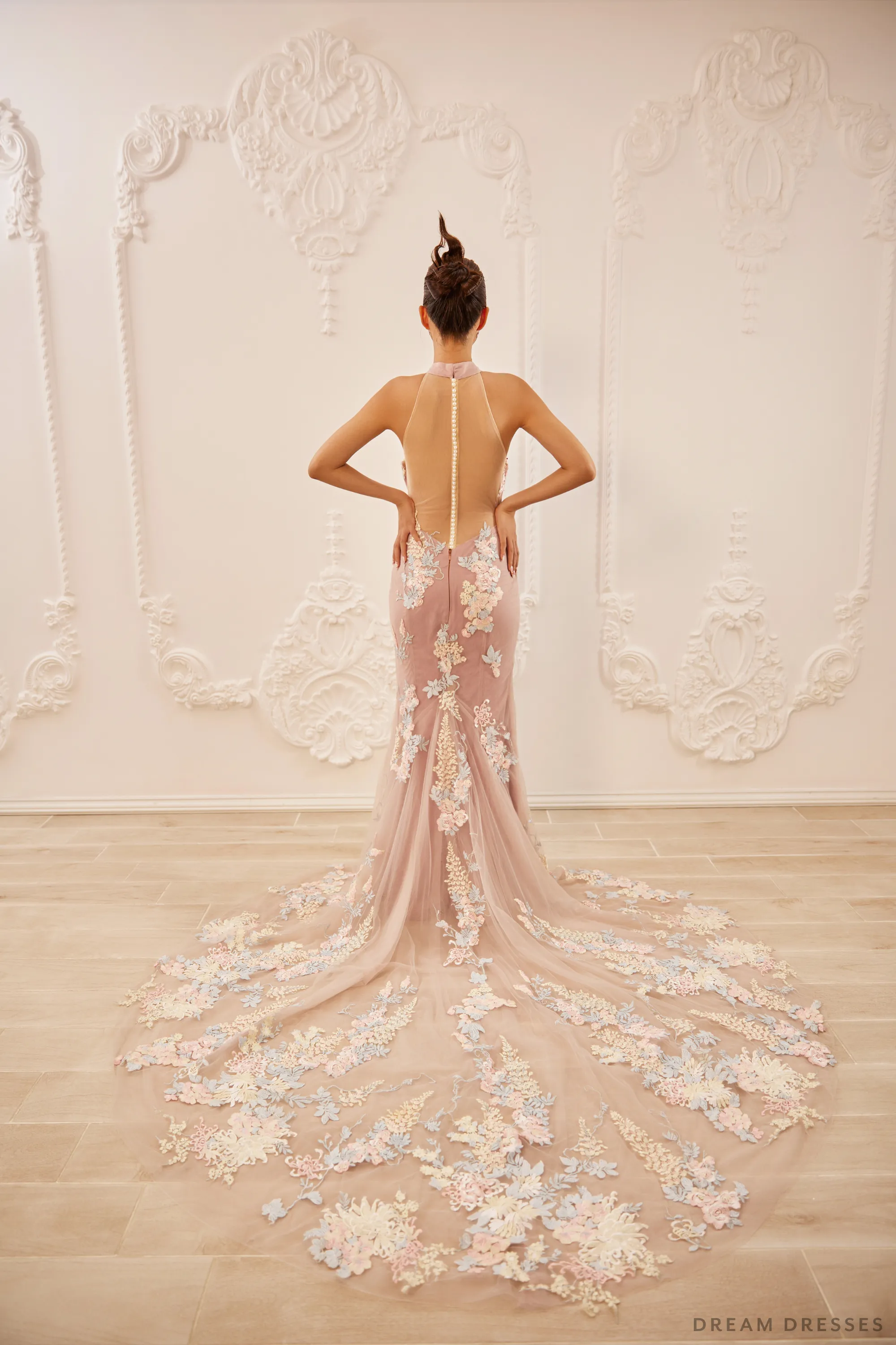 Pink Bridal Cheongsam | Couture Lace Modern Cheongsam (#KEELIN)