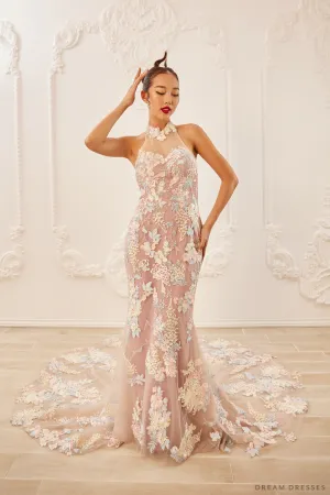Pink Bridal Cheongsam | Couture Lace Modern Cheongsam (#KEELIN)