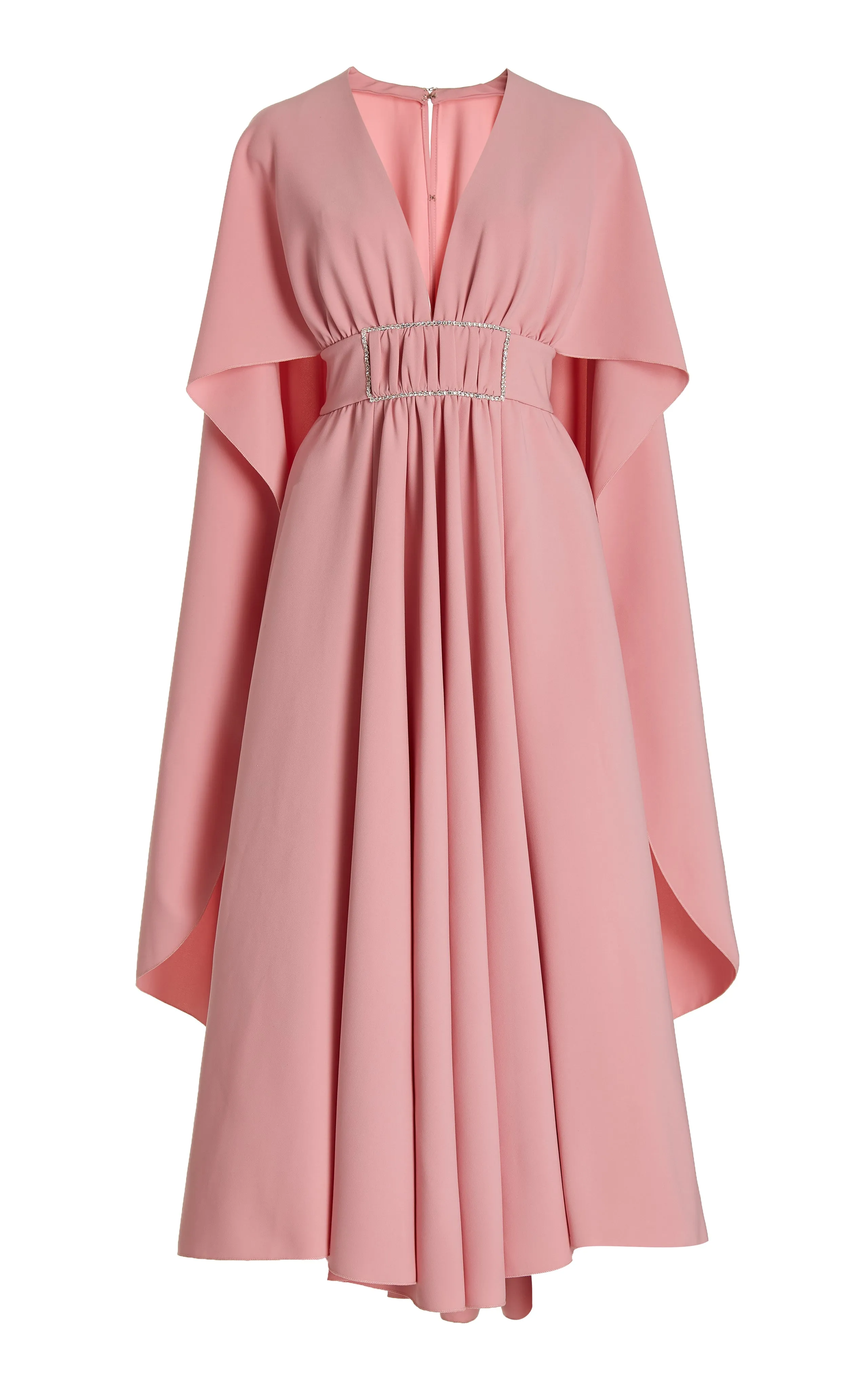 Pink Draped Dress With Cape And Rhinestone Detail
