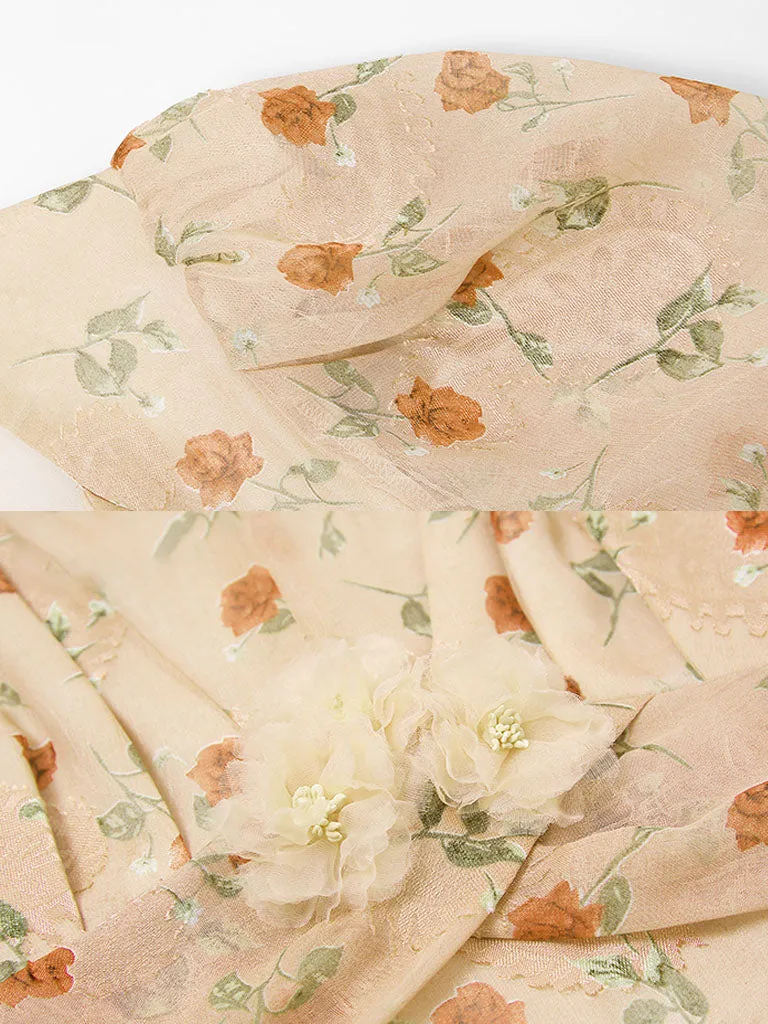 Pink Rose Floral Chiffon Vintage Style 1950S Dress