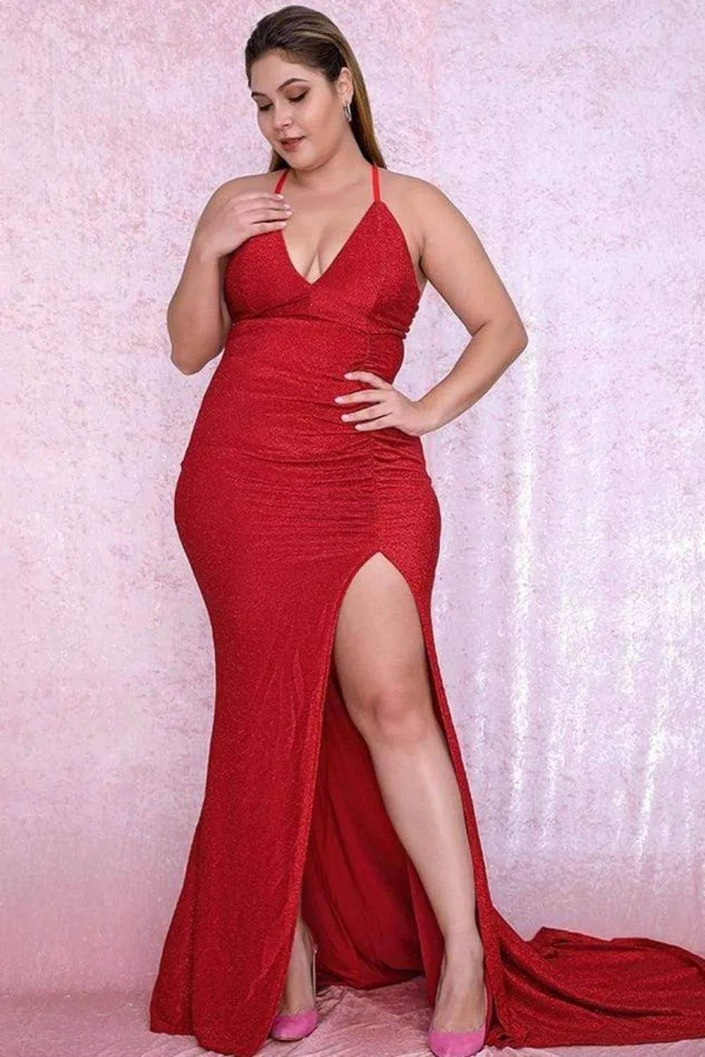 Places To See Glitter Bodycon Plus Size Red Dress